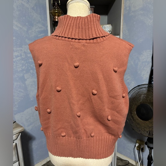 Roolee Burnt Orange Knit Vest with Pom-Poms Vintage turtleneck sleeveless xl - Picture 7 of 11